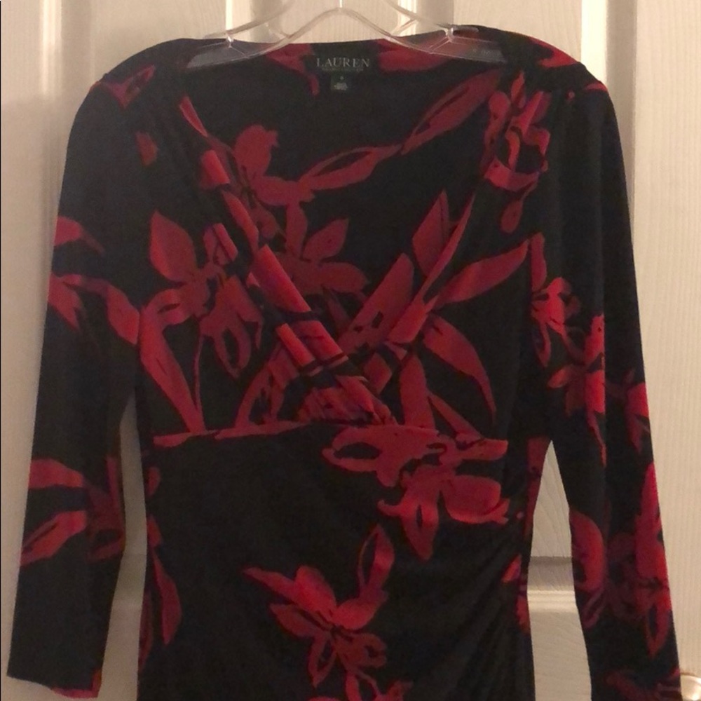 Red and black floral dress
